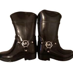 Michael Kors Rain Boots, Little Girl's Size 6, Black MK Logo Buckle Waterproof